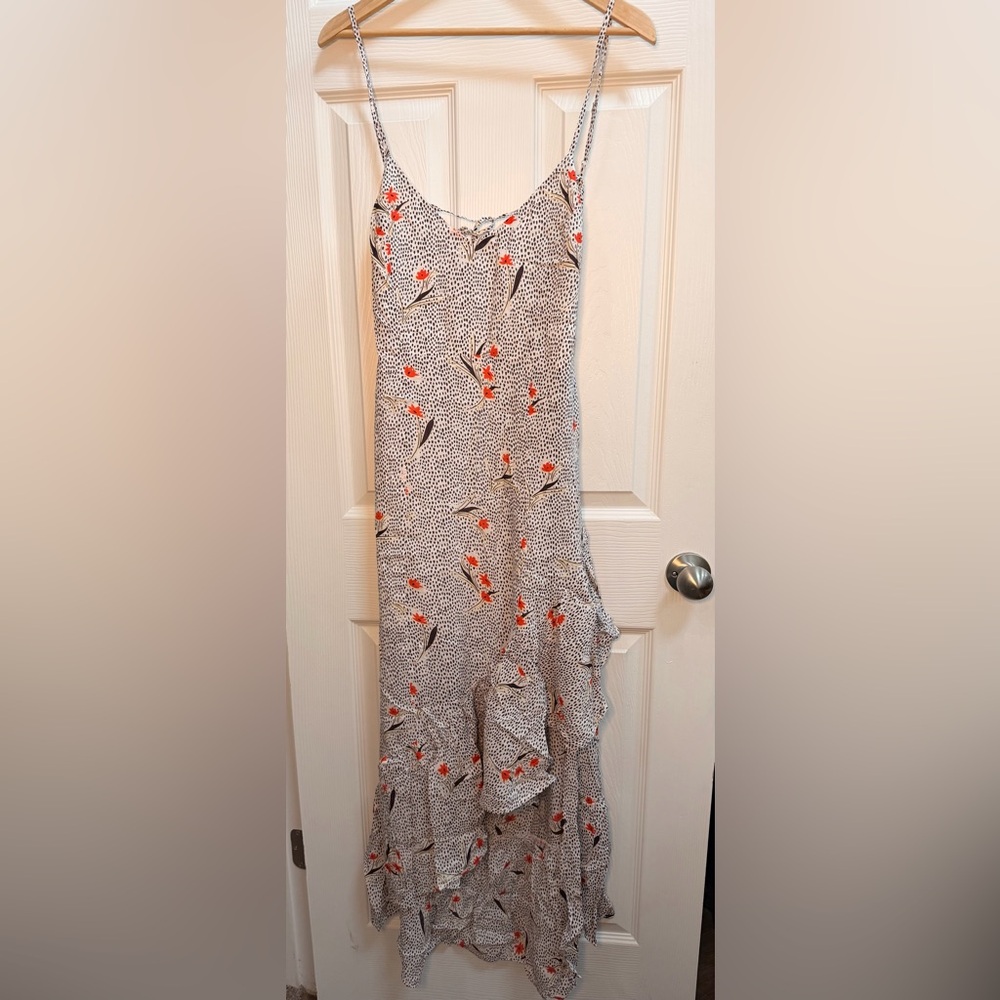 Urban Outfitters White Maxi Slip Dress with Red Floral Accent y2k